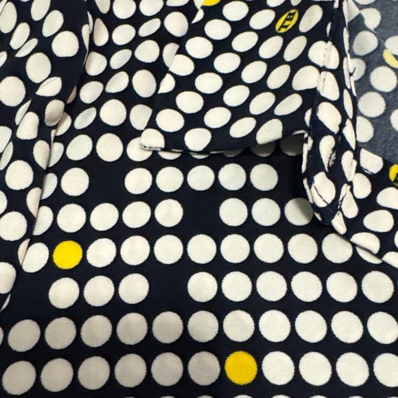 Tommy Hilfiger Button Down Navy and White Polka Dot Shirt with Yellow Accents - Picture 3 of 7